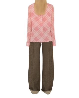 Ruffled Check Silk Blouse