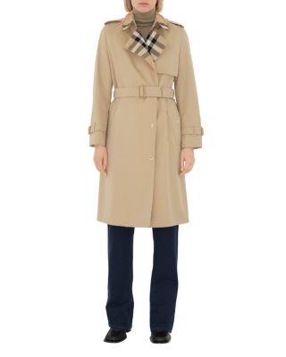  Long Check Collar Gabardine Trench Coat