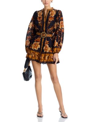 Majestic Garden Beaded Buckle Long Sleeved Mini Dress