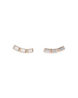 Certified Lab Grown Diamond Mid Century Mies Diamond Ear Climbers in 14K Yellow Gold, 0.74 tcw