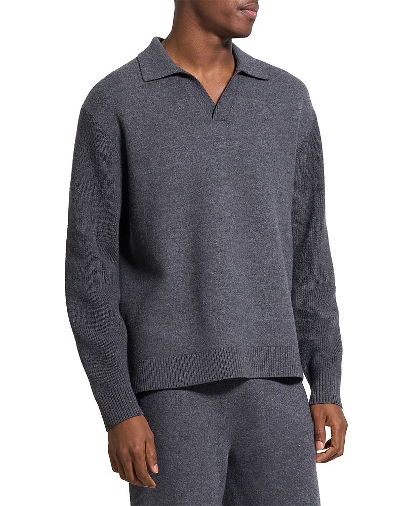 Theory Boiled Merino Wool Johnny Collar Sweater In Gray