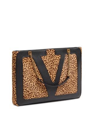 VLogo Medium Leopard Print Calf Hair Tote