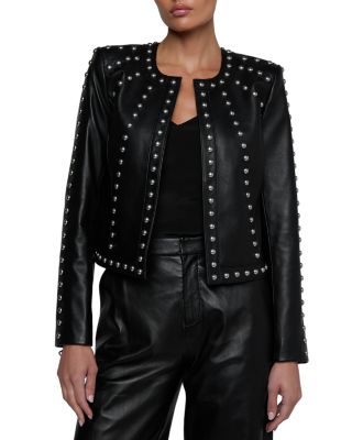 Fia Leather Studded Collarless Jacket