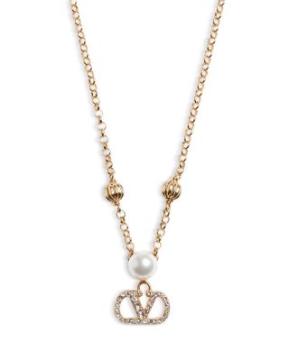 V Logo Signature Necklace, 15.7-16"