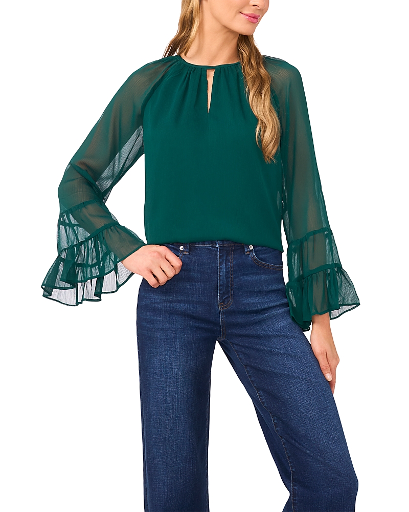 Cece Tiered Flowy Keyhole Blouse In Multi