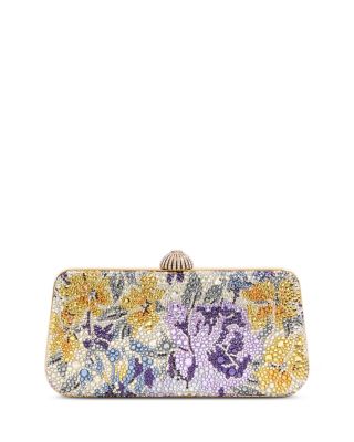Carry Secrets Rhinestone Floral Print Leather Minaudiere Bag