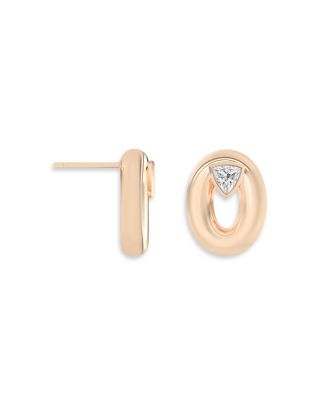 Certified Lab Grown Diamond Doshi Puff Studs with Trillions in 14K Yellow Gold, 0.62 tcw