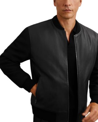 Pearman Wool Blend Sleeve Leather Bomber Jacket