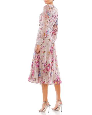 Embellished Floral Long Sleeve Midi Dress
