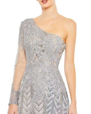 Asymmetric Hand-Beaded Mesh Dress