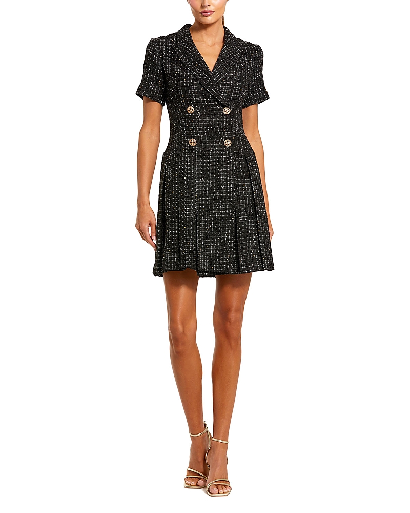 Mac Duggal Short Sleeve V Neck Tweed Blazer Mini Dress