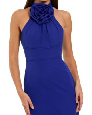 Flower Halter Neck Crepe Column Gown