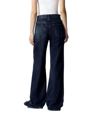  Zip Accent Straight-Leg Denim Pants in Dark Wash