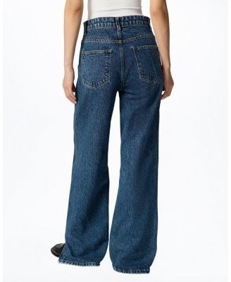 Zip Accent Straight-Leg Denim Pants in Medium Blue