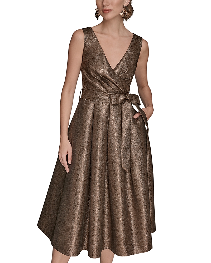 Donna Karan Wrap Effect Bow Waist Midi Gown In Brown