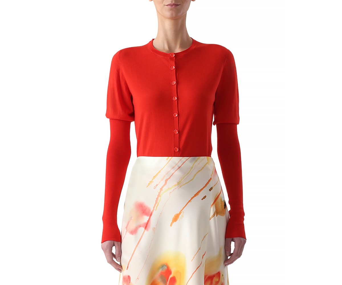 Jason Wu Collection Merino Wool Crewneck Cardigan Sweater in Papaya