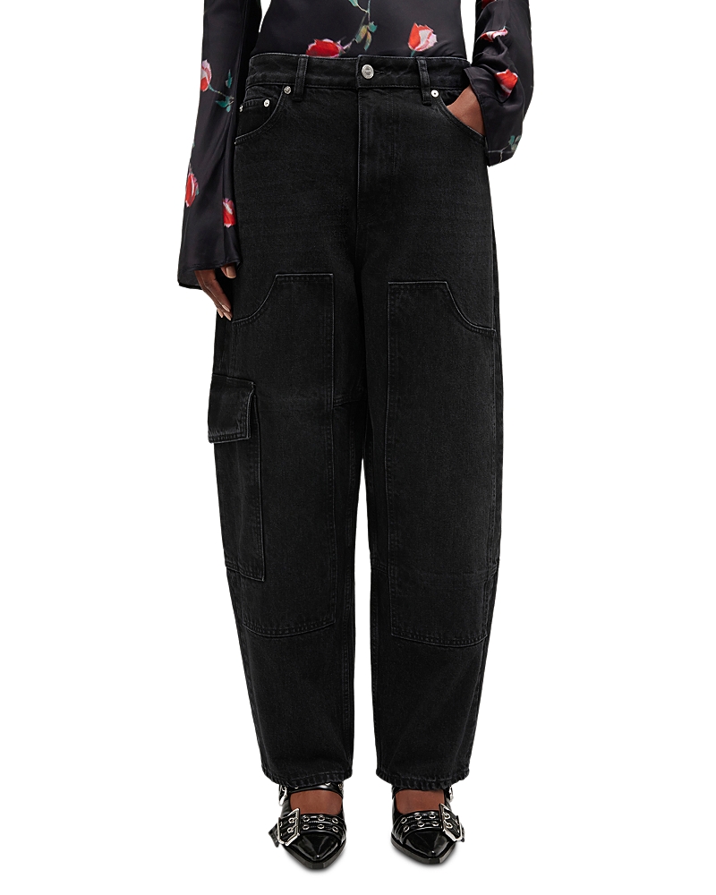 Ganni Essentials Rigid Low Rise Barrel Jeans in Black Washed