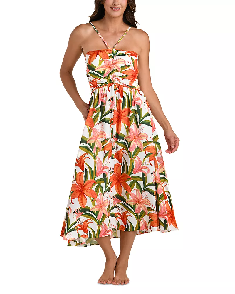 La Blanca Jungle Blossoms Lace Up Dress Swim Cover-Up