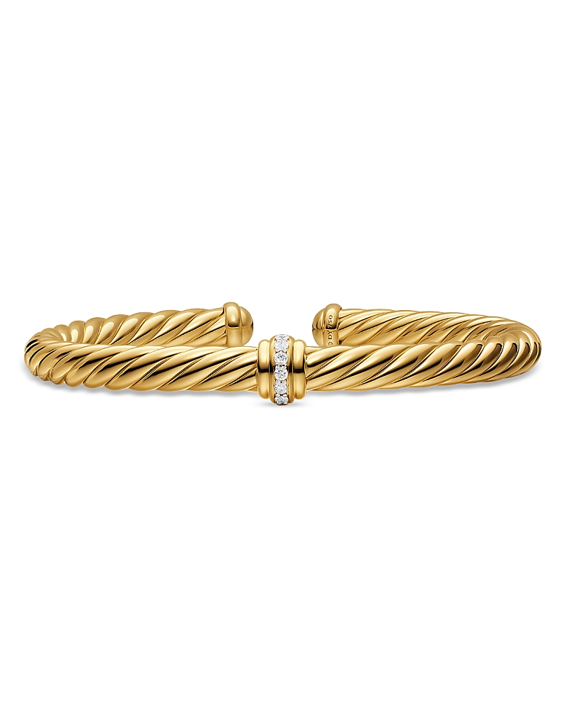 David Yurman Cablespira Flex Center Station Bracelet in 18K Yellow Gold with Diamonds, 6mm