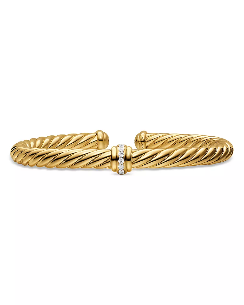 David Yurman Cablespira Flex Center Station Bracelet in 18K Yellow Gold with Diamonds, 6mm