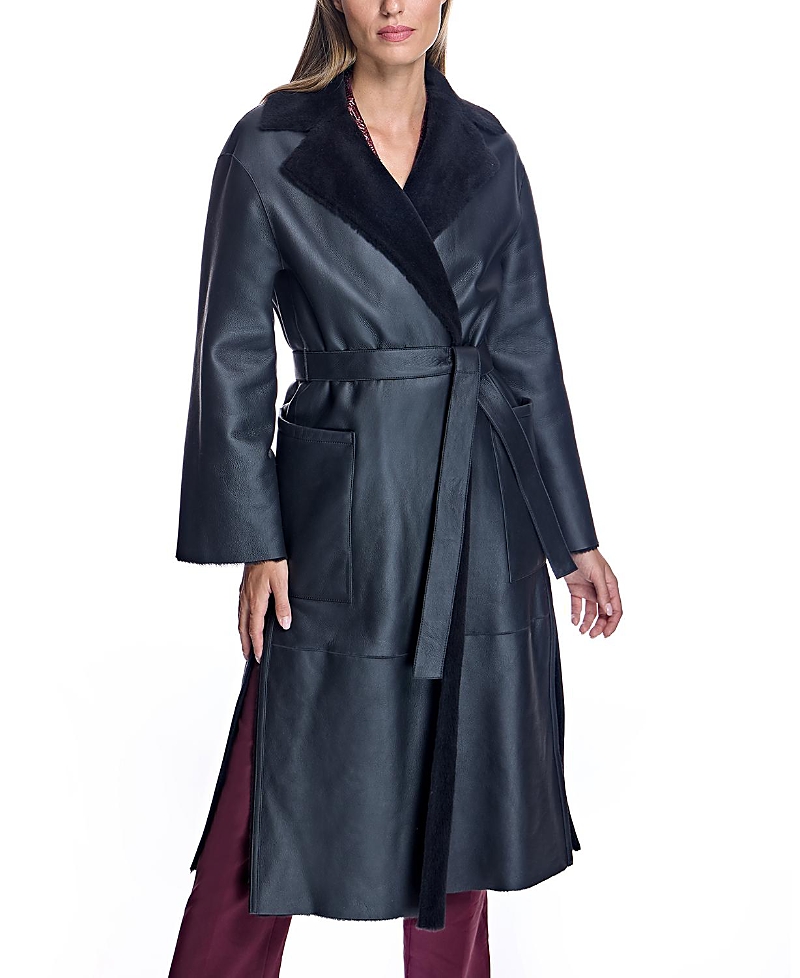 Maximilian Shearling Lamb Wrap Coat In Black