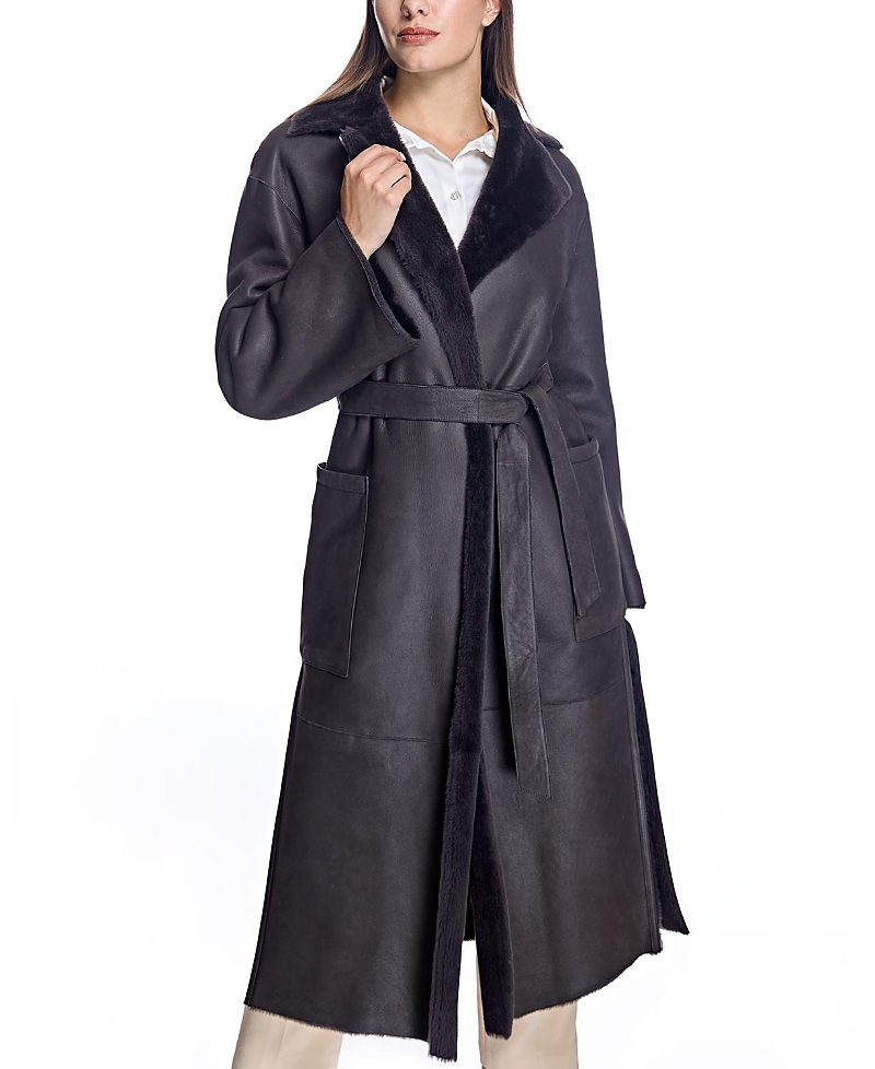 Maximilian Shearling Lamb Wrap Coat In Black