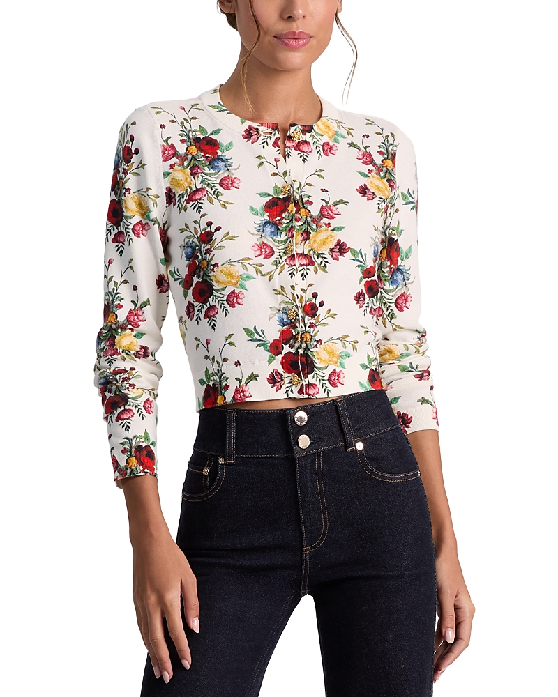 Alice And Olivia Carson Crewneck Cardigan Sweater In Gold