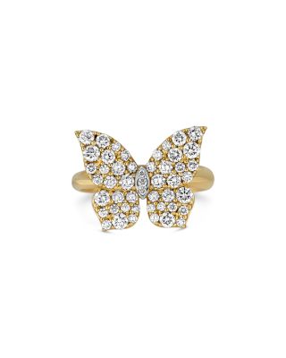 18K Yellow Gold Butterfly Diamond Pav&eacute; Oro Ring