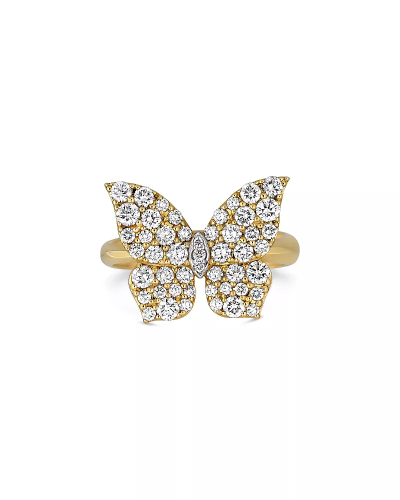 Piranesi 18K Yellow Gold Butterfly Diamond Pave Oro Ring
