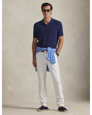 Textured Stretch Linen Blend Polo