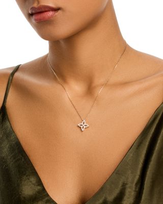 18K Yellow Gold Diamond Flower Outline Pendant Necklace, 16-18"