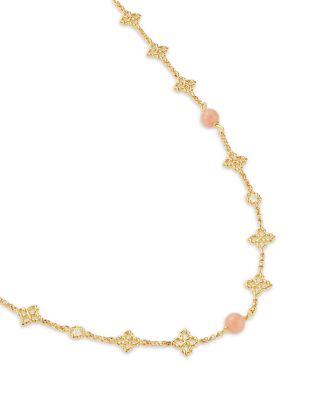 18K Yellow Gold Principessa Pink Opal & Diamond Flower Collar Necklace, 16-18"