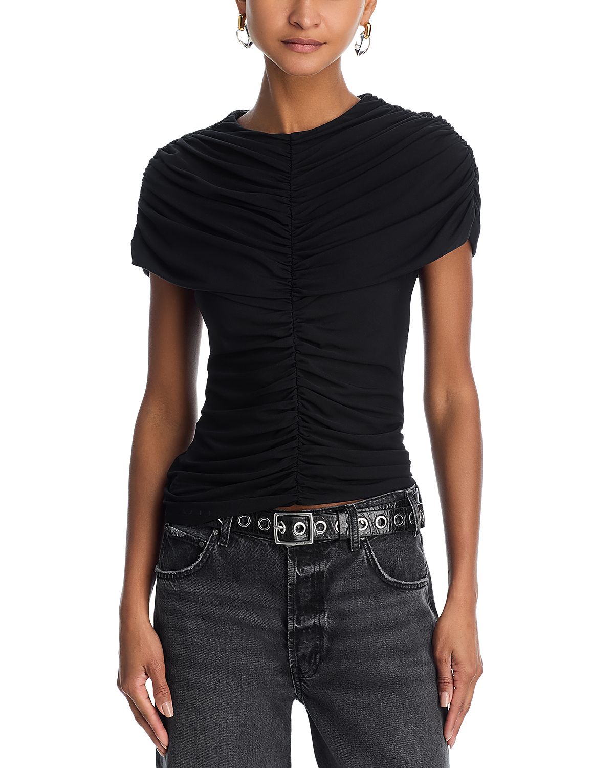 Wayf Beth Ruched Mesh Top