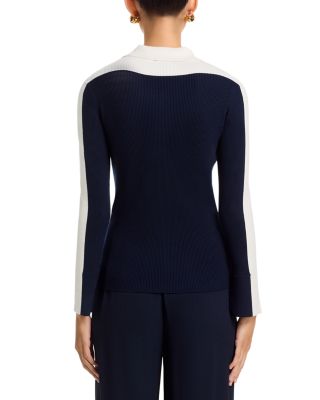 Long Bell Sleeved Color Blocked Collared Half Zip Sweater