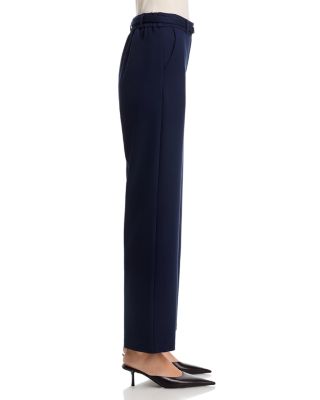 Buckle Belt Elastic Back Wide Leg Pants