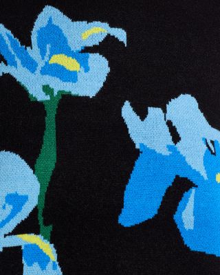 Long Sleeved Flower Jacquard Crewneck Pullover Sweater