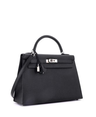 Kelly 32 Handbag Black Epsom with Palladium Hardware