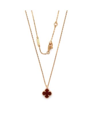  Sweet Alhambra Pendant Necklace 18K Rose Gold and Carnelian, 15 - 15.75"