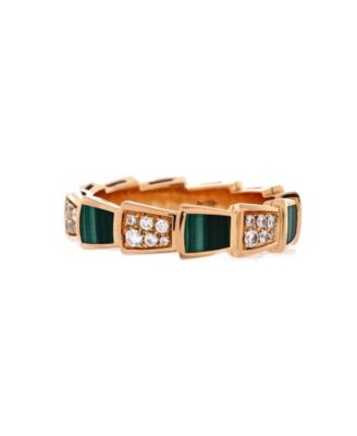  Large Serpenti Viper Ring 18K Rose Gold with Malachite and Diamonds