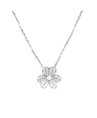  Small Frivole Pendant Necklace 18K White Gold with Pave Diamonds, 14.75 - 16.5"