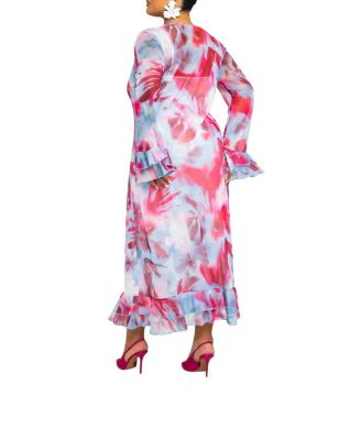 Blurred Floral Mesh Maxi Dress