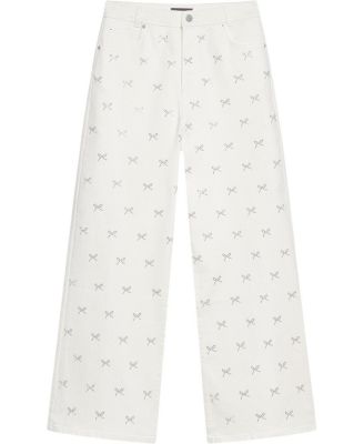 Women's White wash Embellished Wide Jeans