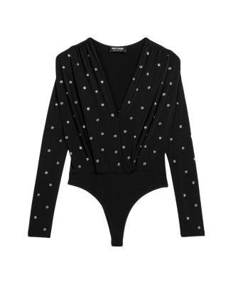  Embellished V-Neck Long Sleeve Top