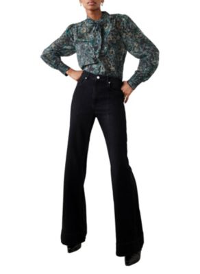 Women's Paisley Print Long Sleeve Tie Neck Blouse