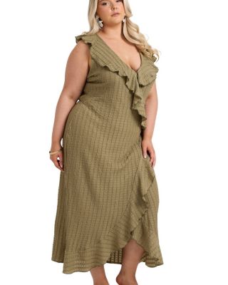 Ruffle Wrap Sleeveless Midi Dress