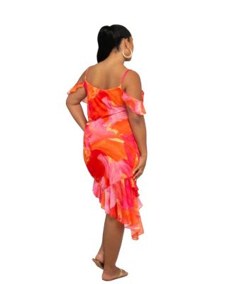 Plus Floral Print Mesh Midi Dress