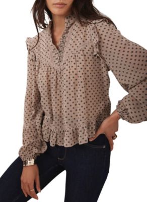 Women's Neutral Jacquard Polka Dot Blouse