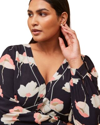 Floral Print Piping Detail Dress