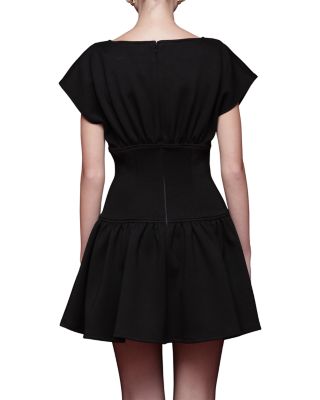 Boat Neck Drop Waist Mini Dress