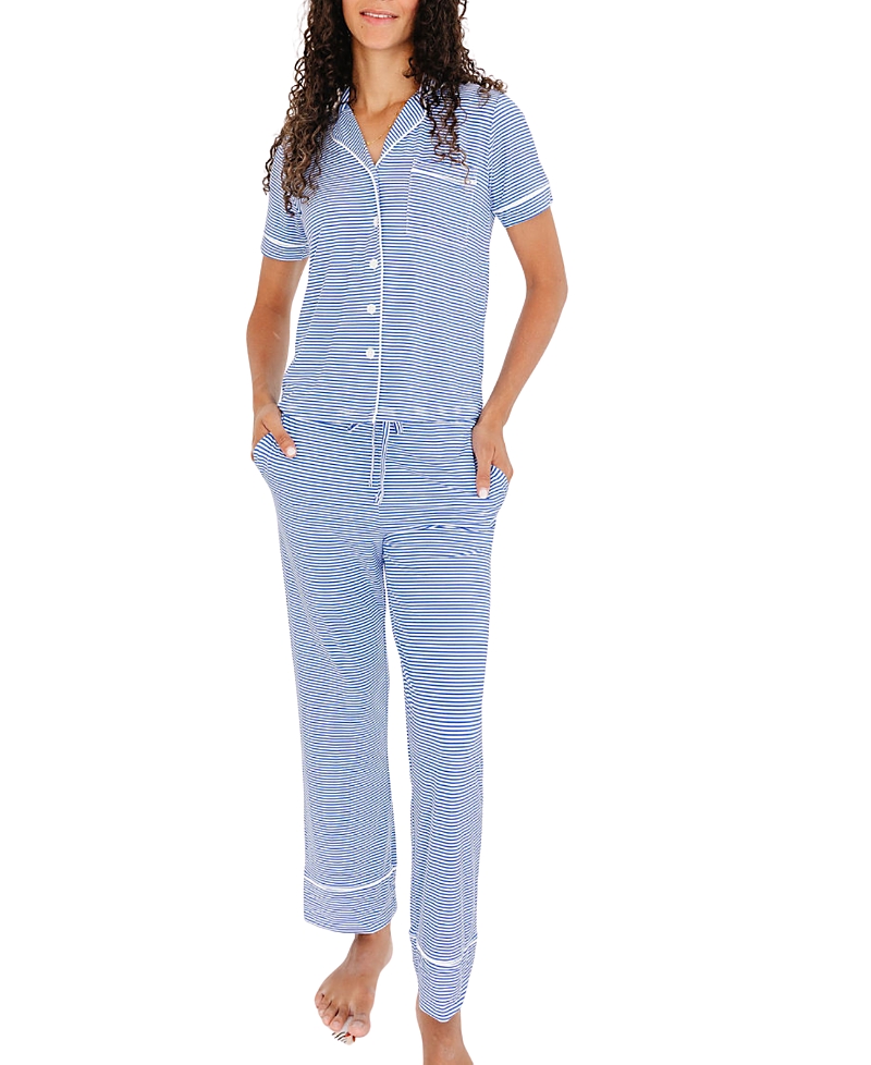 Motette Cobalt Stripe Bamboo Pajama Set In Blue